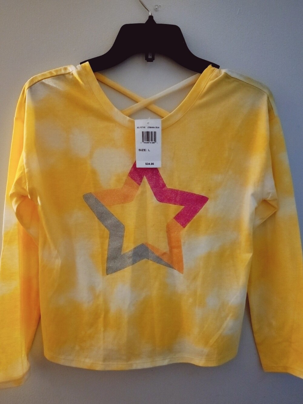 Belle Du Jour Yellow Tie-Dye Long Sleeve Top with Multicolor Star